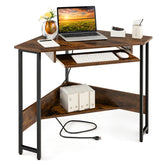 Triangle Corner Desk with Charging Station Keyboard Tray and Storage Shelf
