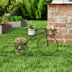 Tricycle Plant Stand Flower Pot Cart Holder with 3 Hollowed Baskets