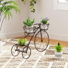 Tricycle Plant Stand Flower Pot Cart Holder with 3 Hollowed Baskets