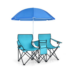 Portable Folding Picnic Double Chair With Removable Umbrella