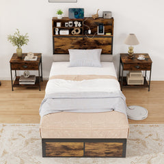 Twin/Full/Queen/King Size Bed Frame with Storage Headboard Industrial Metal Platform Bed