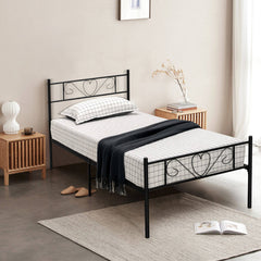 Twin XL Metal Bed Frame with Heart-shaped Headboard and Footboard