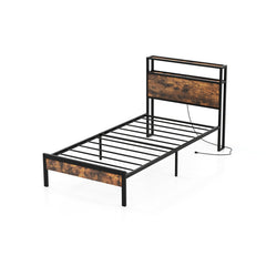 Twin/Full/Queen Bed Frame with Storage Headboard and Charging Station