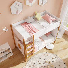Twin Over Twin Bunk Bed with Integrated Ladder and Safety Guardrails