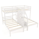 Twin Over Twin and Twin Bunk Bed with Storage Staircase and Guardrail for 3 Kids Teens