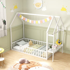 Twin House Floor Bed Montessori Bed Frame with Storage Shelf