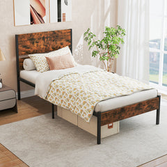 Twin/Full/Queen/King Metal Bed Frame with Wooden Headboard and Footboard