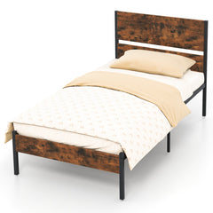 Twin/Full/Queen/King Metal Bed Frame with Wooden Headboard and Footboard