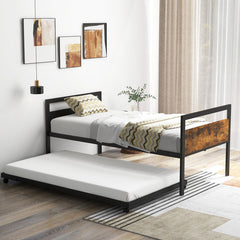 Twin Metal Daybed with Trundle Lockable Wheels