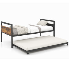 Twin Metal Daybed with Trundle Lockable Wheels
