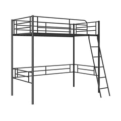Twin Metal Loft Bed Frame with Ladder and Metal Slats Support
