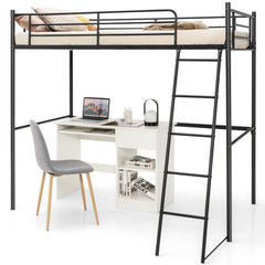Metal Twin Metal Loft Bed with Ladderand High Guard Rails