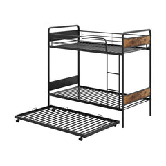 Twin Over Twin Bunk Bed with Trundle with Ladder and Full-length Guardrails