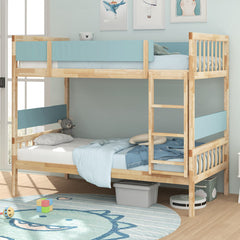 Twin Over Twin Bunk Bed with Ladder and Full-length Guardrails