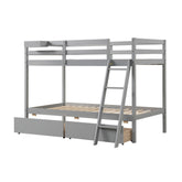 Twin Over Twin Bunk Bed Wood Bed Frame with 2 Storage Drawers and Ladder