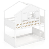 Twin Over Twin Bunk Bed for Kids with Roof and Lockable Window