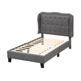 Twin Size Bed Frame with Button Tufted Wingback Headboard and Storage Space