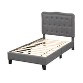 Twin Size Bed Frame with 46 Inch Tall Button Tufted Headboard