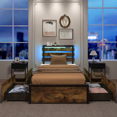 Full/Queen/Twin Size Bed Frame with Drawers LED Lights and USB Ports