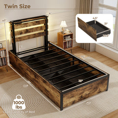 Full/Queen/Twin Size Bed Frame with Drawers LED Lights and USB Ports