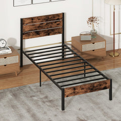 Full/King/Queen/Twin Size Bed Frame with High Headboard and Mute Bar