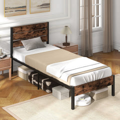 Full/King/Queen/Twin Size Bed Frame with High Headboard and Mute Bar
