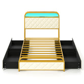 Twin/Full/Queen Size Bed Frame with LED Lights and Charging Station Golden