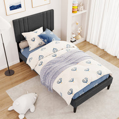 Full/Queen/Twin Size Bed Frame with Vertical Channel Tufted Headboard and Wooden Slats