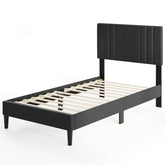 Full/Queen/Twin Size Bed Frame with Vertical Channel Tufted Headboard and Wooden Slats