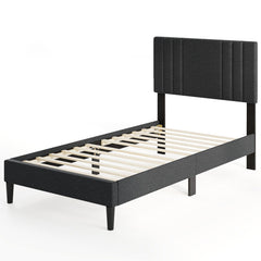 Full/Queen/Twin Size Bed Frame with Vertical Channel Tufted Headboard and Wooden Slats