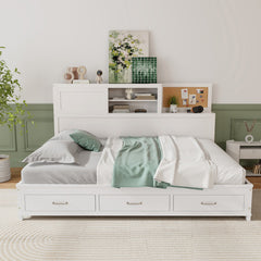 Twin/Full Size Wooden Daybed with 3 Drawers with Storage Shelves