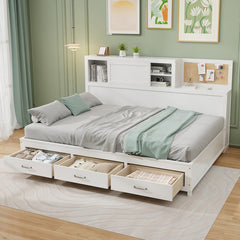 Twin/Full Size Wooden Daybed with 3 Drawers with Storage Shelves