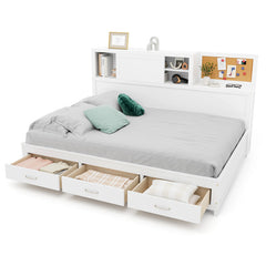 Twin/Full Size Wooden Daybed with 3 Drawers with Storage Shelves