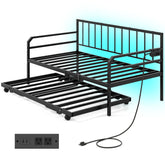 Adjustable Metal Twin Size Daybed with Charging Station and LED Light