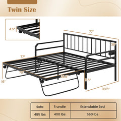 Adjustable Metal Twin Size Daybed with Charging Station and LED Light