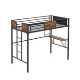 Twin Size Industrial Metal Loft Bed with Storage Shelf and Build-in Ladder