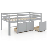 Twin Size Low Loft Bed with 3 Drawers with Ladder and Full-length Guardrails