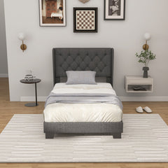 Twin/Full/Queen Size Modern Fabric Upholstered Platform Bed with Button Tufted Headboard