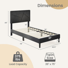 Twin/Full/Queen Size Upholstered Platform Bed Frame with High Headboard