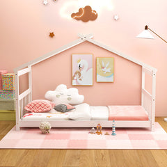 Twin Size Wooden House Bed with Roof