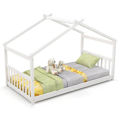 Twin Size Wooden House Bed with Roof