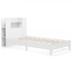 Twin Size Wooden Platform Bed Frame with Bookcase Headboard