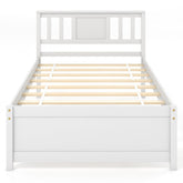 Wooden Platform Bed with Headboard and Wood Slat Support White