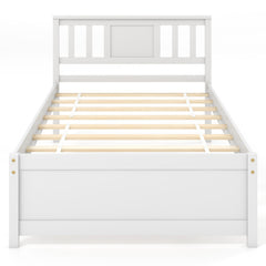 Wooden Platform Bed with Headboard and Wood Slat Support White