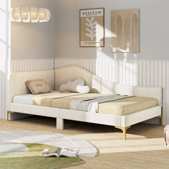 Full/Twin Size Upholstered Daybed with Metal Legs and Wood Slats