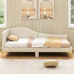 Full/Twin Size Upholstered Daybed with Metal Legs and Wood Slats