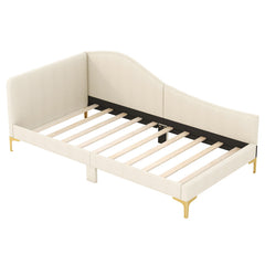 Full/Twin Size Upholstered Daybed with Metal Legs and Wood Slats