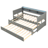 Twin XL Captain Bed with 2 Twin Trundle Beds and 3 Storage Cubbies