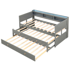 Twin XL Captain Bed with 2 Twin Trundle Beds and 3 Storage Cubbies