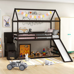Twin over Twin Bunk Bed with Slide and 2-Step Storage Staircase